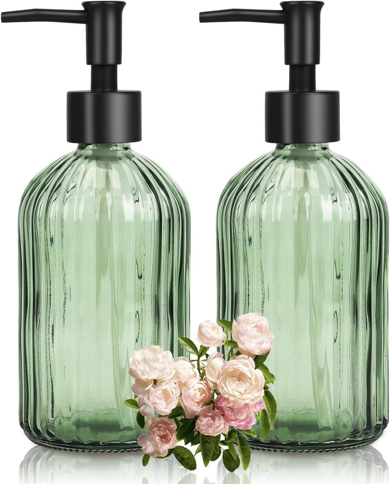 Ulable Glass Soap Dispenser with Plastic Pump, Hand Soap Dispenser for Hand Wash, Lotion Dispenser for Dishwashing Liquid, Lotion Shower Gel (Green) - Image 1